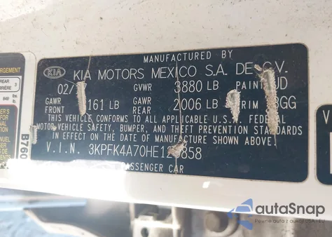 2017 Kia Forte Lx z USA, uszkodzony, nr VIN 3KPFK4A70HE120858